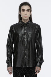 Black Lapel Collar Long Sleeves Buckle Skull Metal Men's Gothic Blouse